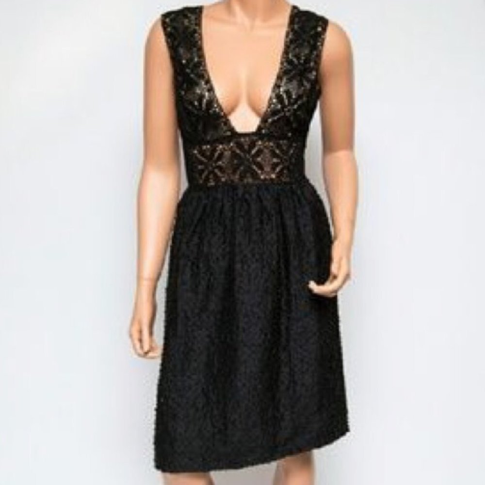 Beaded Black Ingwa Melero Cross Strap Cocktail Dress